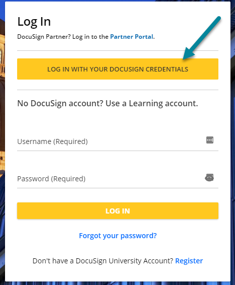 Log in with DocuSign Credentials Button